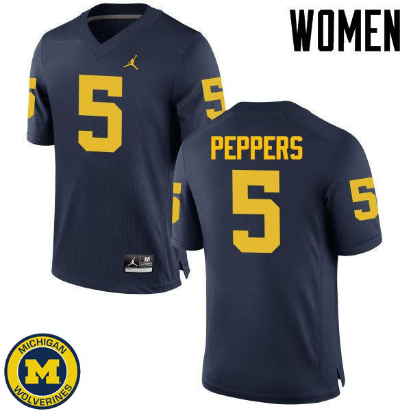 Womens Michigan Wolverines #5 Jabrill Peppers Navy Embroidery Jersey